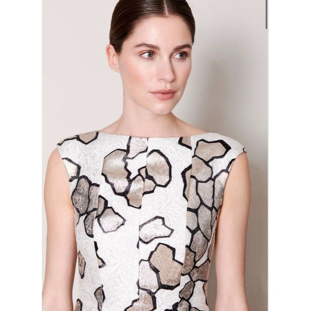 Talbot Runhof Korbut 20 Jacquard Cap Sleeve A-Line Cocktail Dress Size 10 - Picture 4 of 12